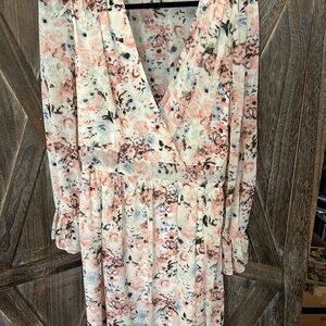 SHEIN Cream A-Line Wrap Dress with Bishop Sleeve